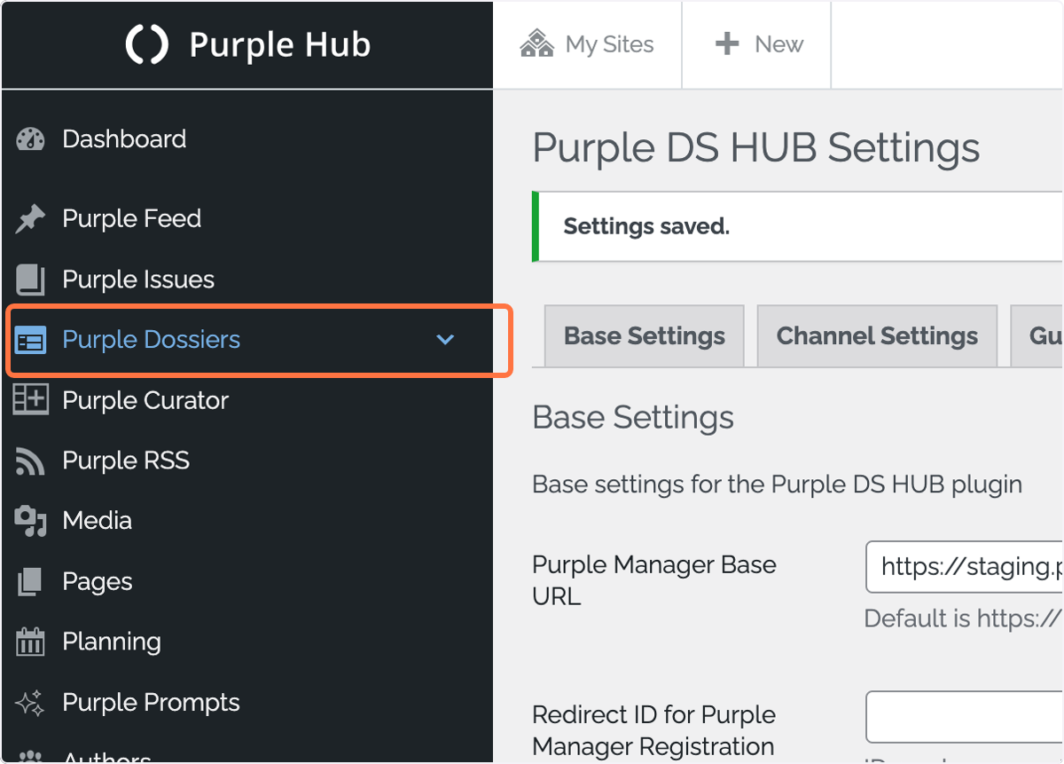 You can now find the menu entry 'Purple Dossiers' in the main menu on the left You can now find the menu entry 'Purple Dossiers' in the main menu on the left