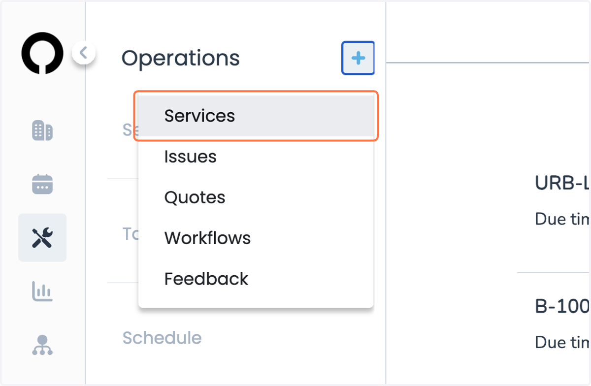 Click on the blue + button and select Services