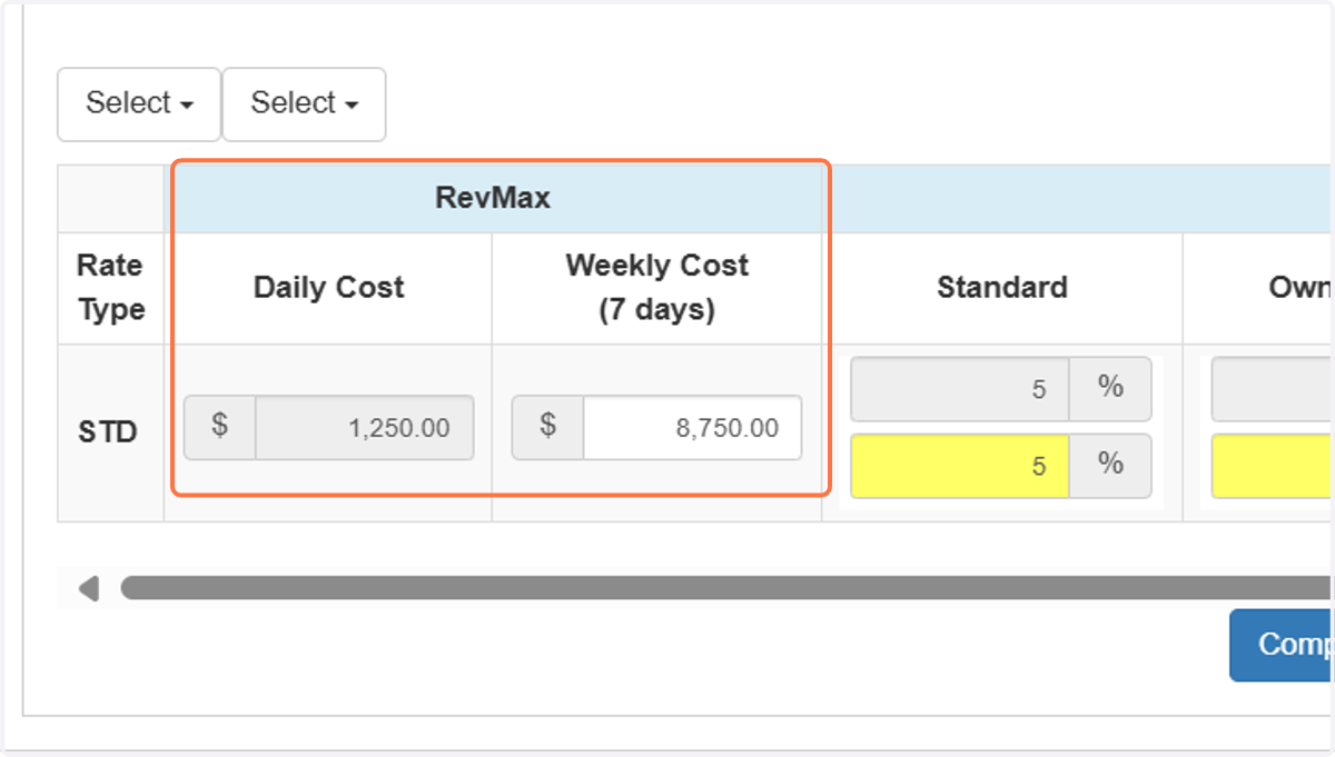 On this page, you'll find the Season Period along with the corresponding Weekly Cost and Daily Cost configured for Weekly Pricing.