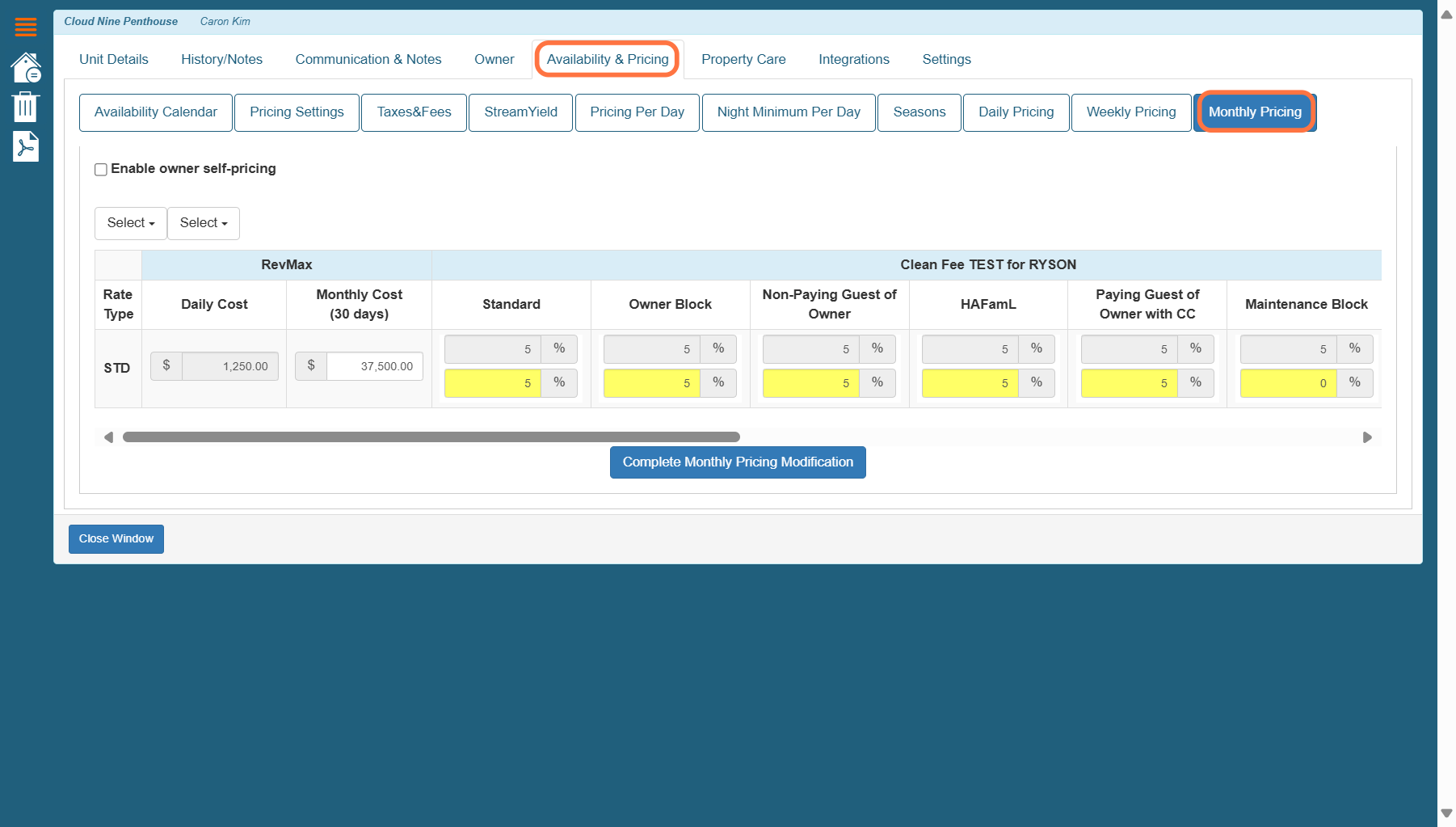 To check if Monthly Pricing is configured for a unit, navigate to the unit’s Settings in Streamline, then go to the Availability & Pricing tab and click on Monthly Pricing. Here, you’ll find both the Monthly and Daily cost associated with this pricin