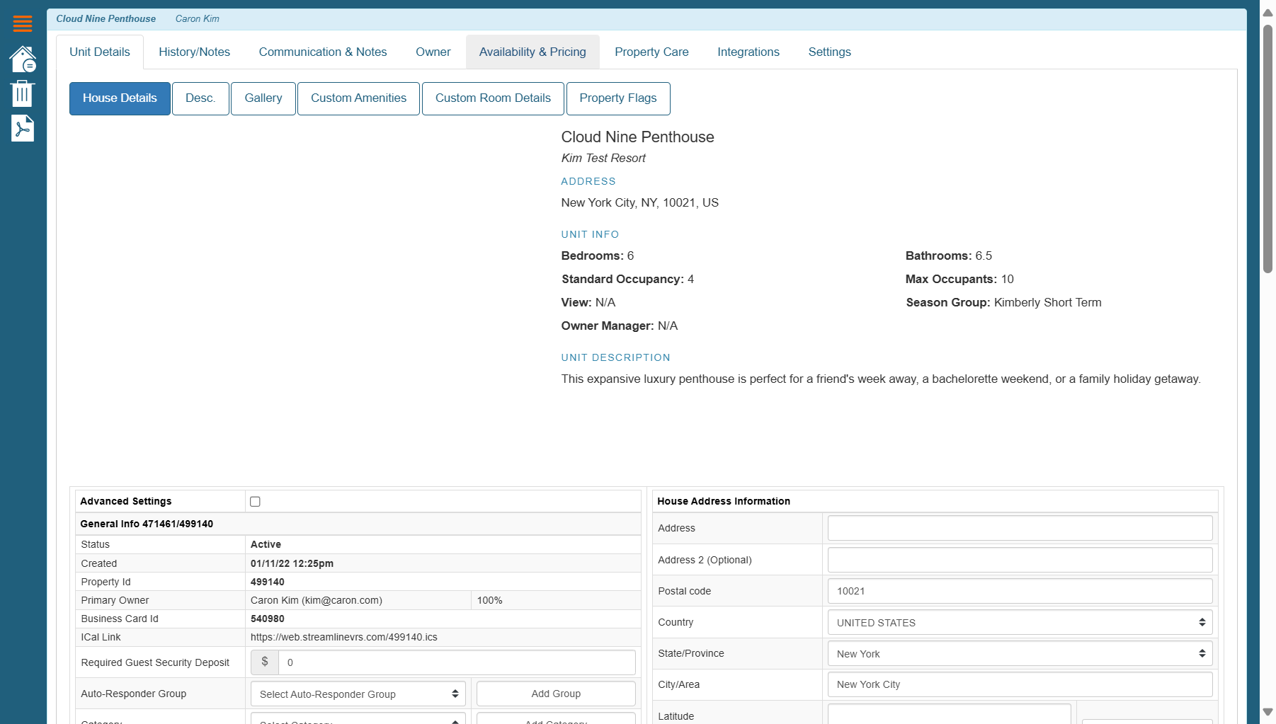 To verify if Weekly Pricing is configured for a unit, go to Streamline, open the unit’s Settings, and navigate to the Availability & Pricing tab.