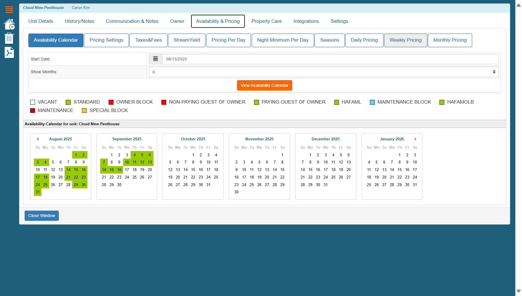 Click on the Weekly Pricing Tab.
