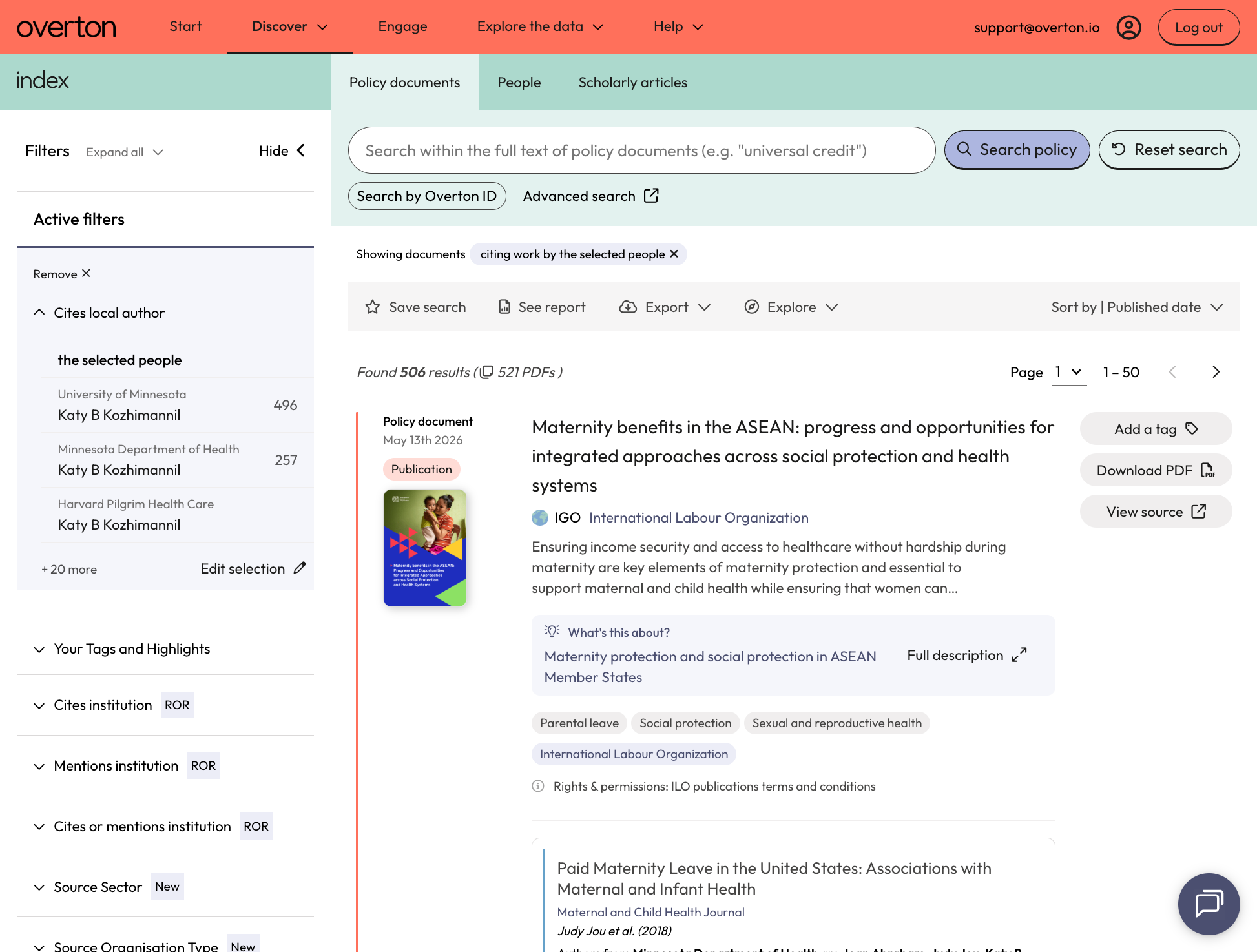 Use the action bar to save a search, generate a summary report, export or explore further.