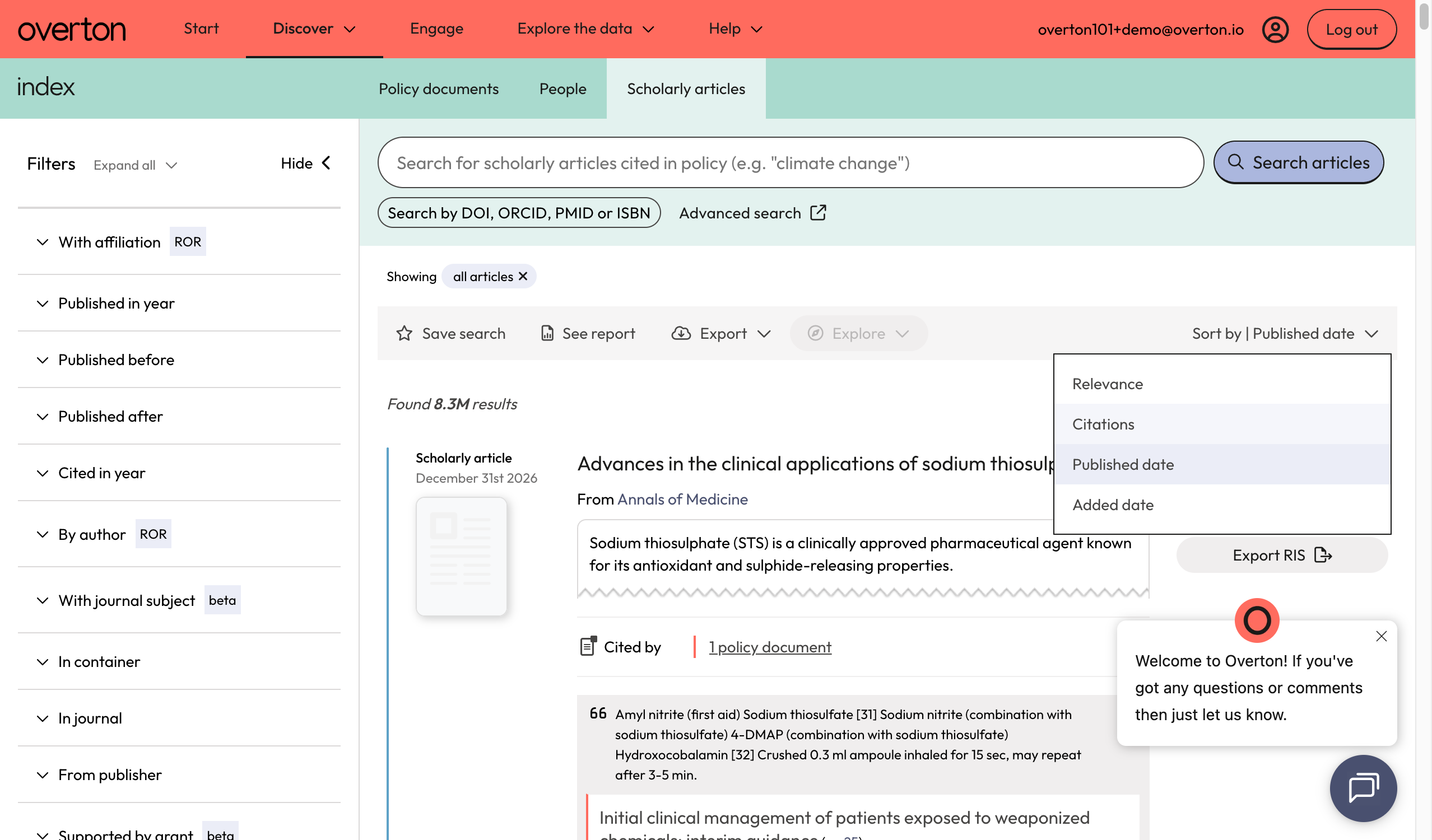 You can sort results by published date or by number of citations.