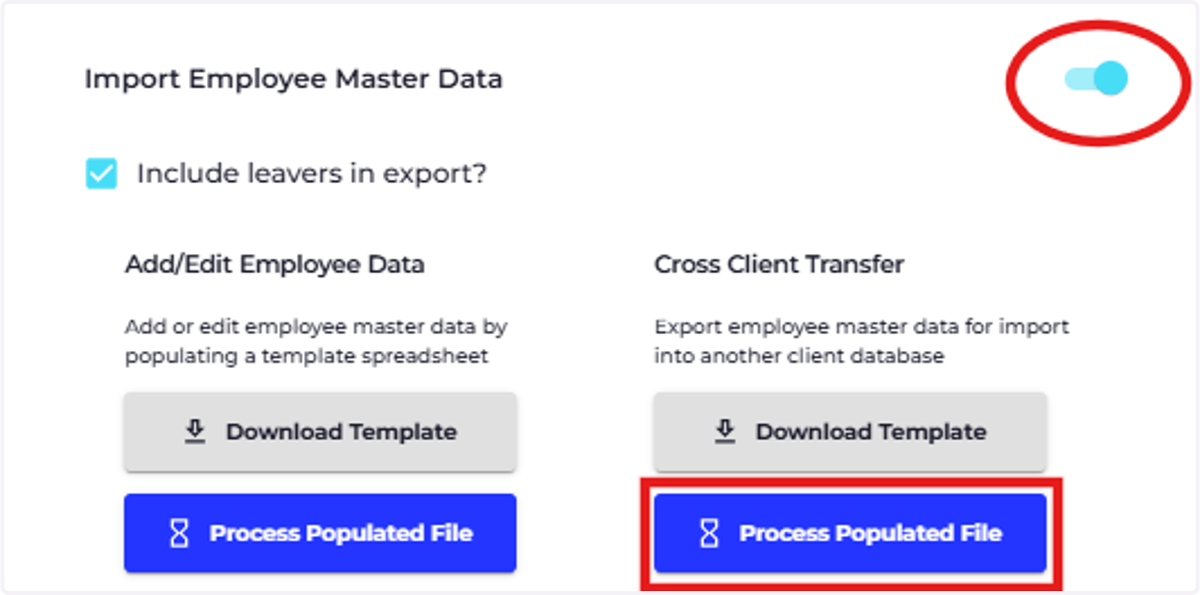 Click on 'Process Populated File' under the "Cross Client Transfer" section