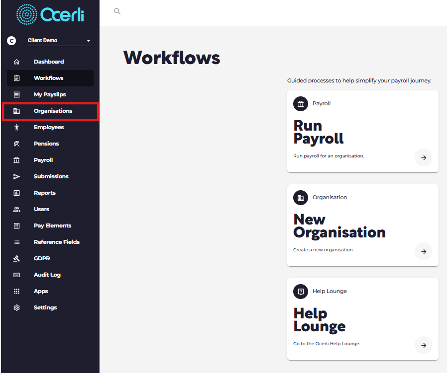Click on Organisations