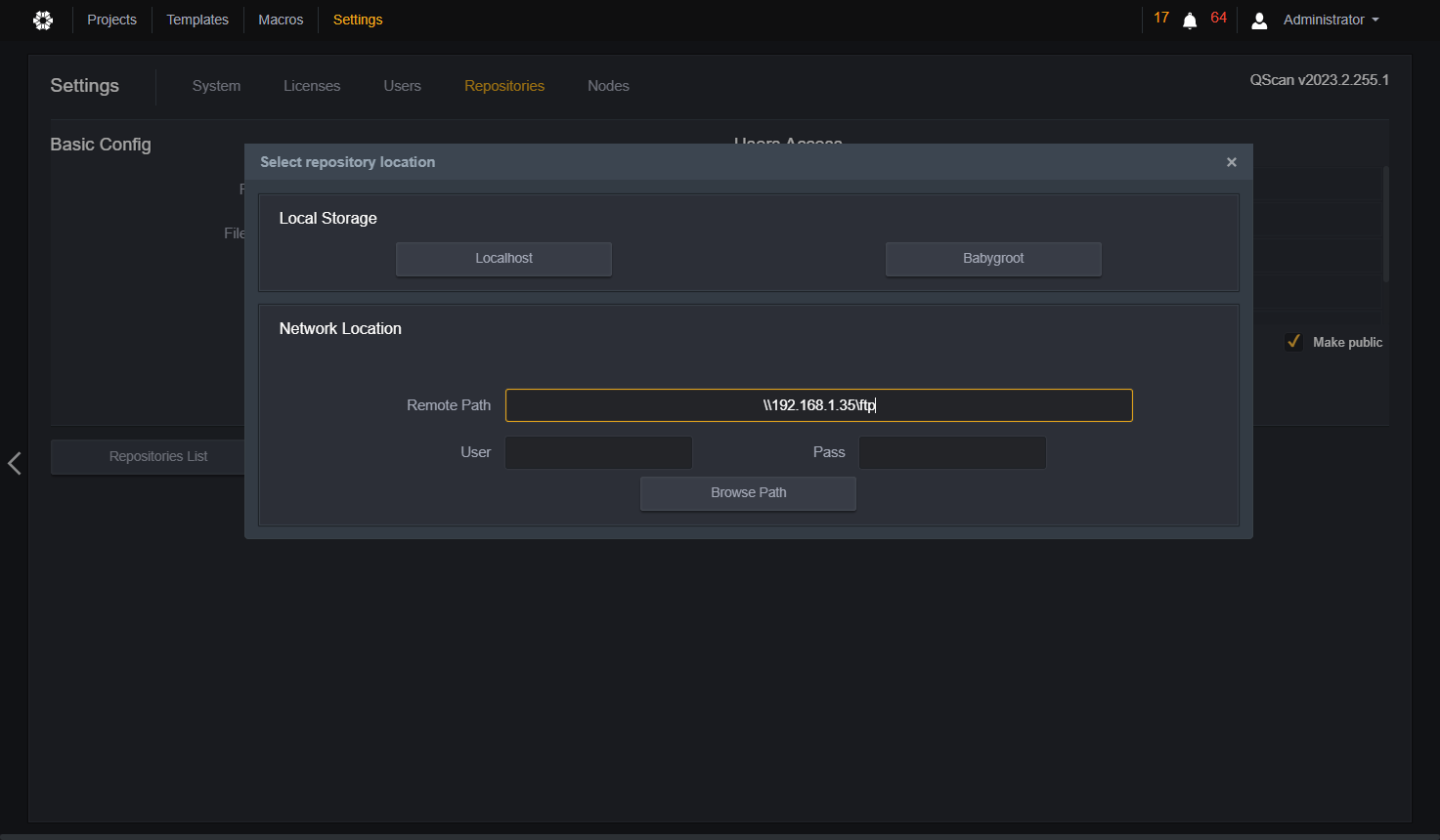 Type the UNC path to access the network folder.