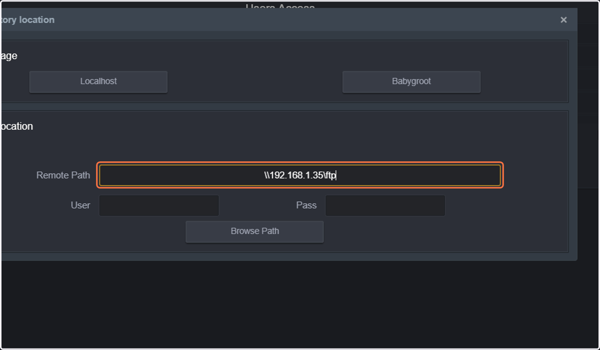 Type the UNC path to access the network folder.