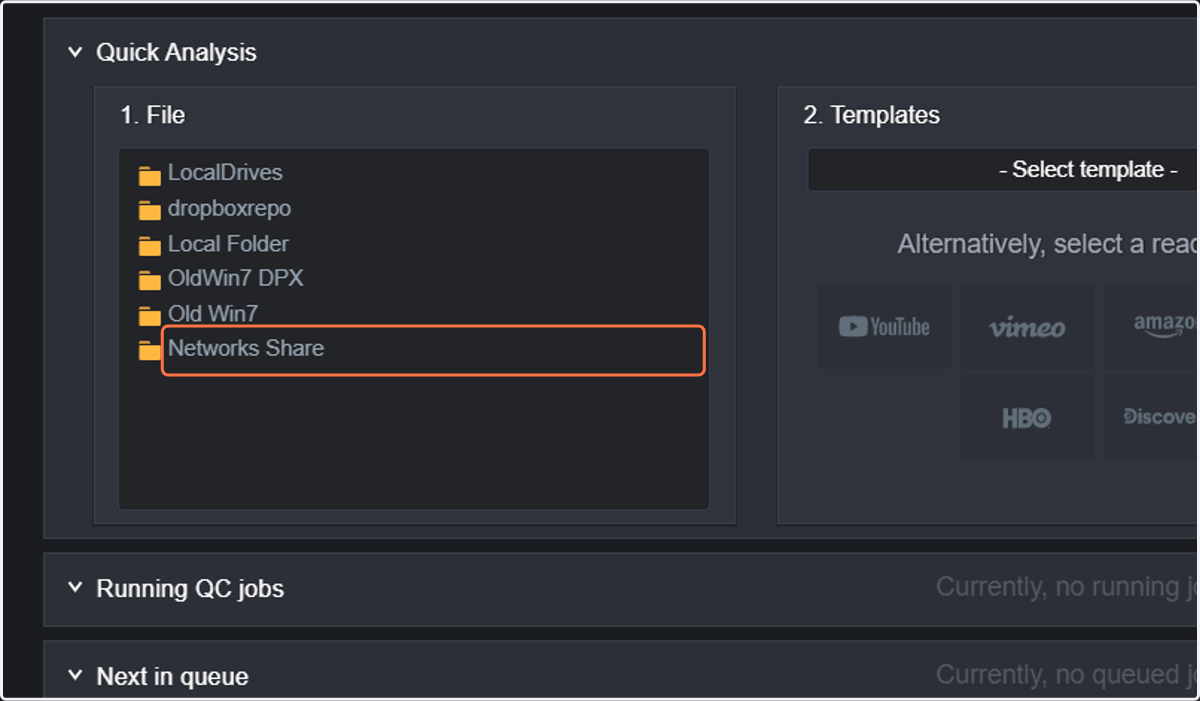 Under Quick Analsys Click on the name of your new networked repository.