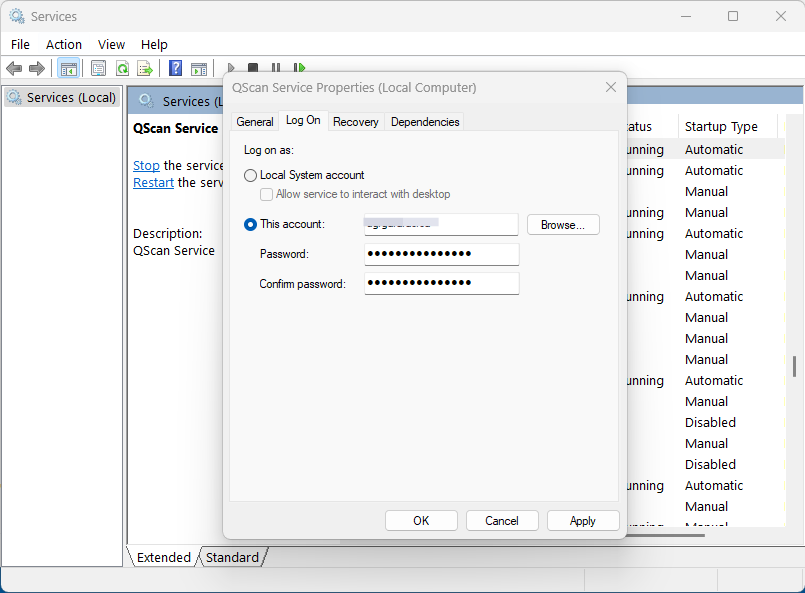 Enter the username and password of the new user with administration privileges and click on apply.