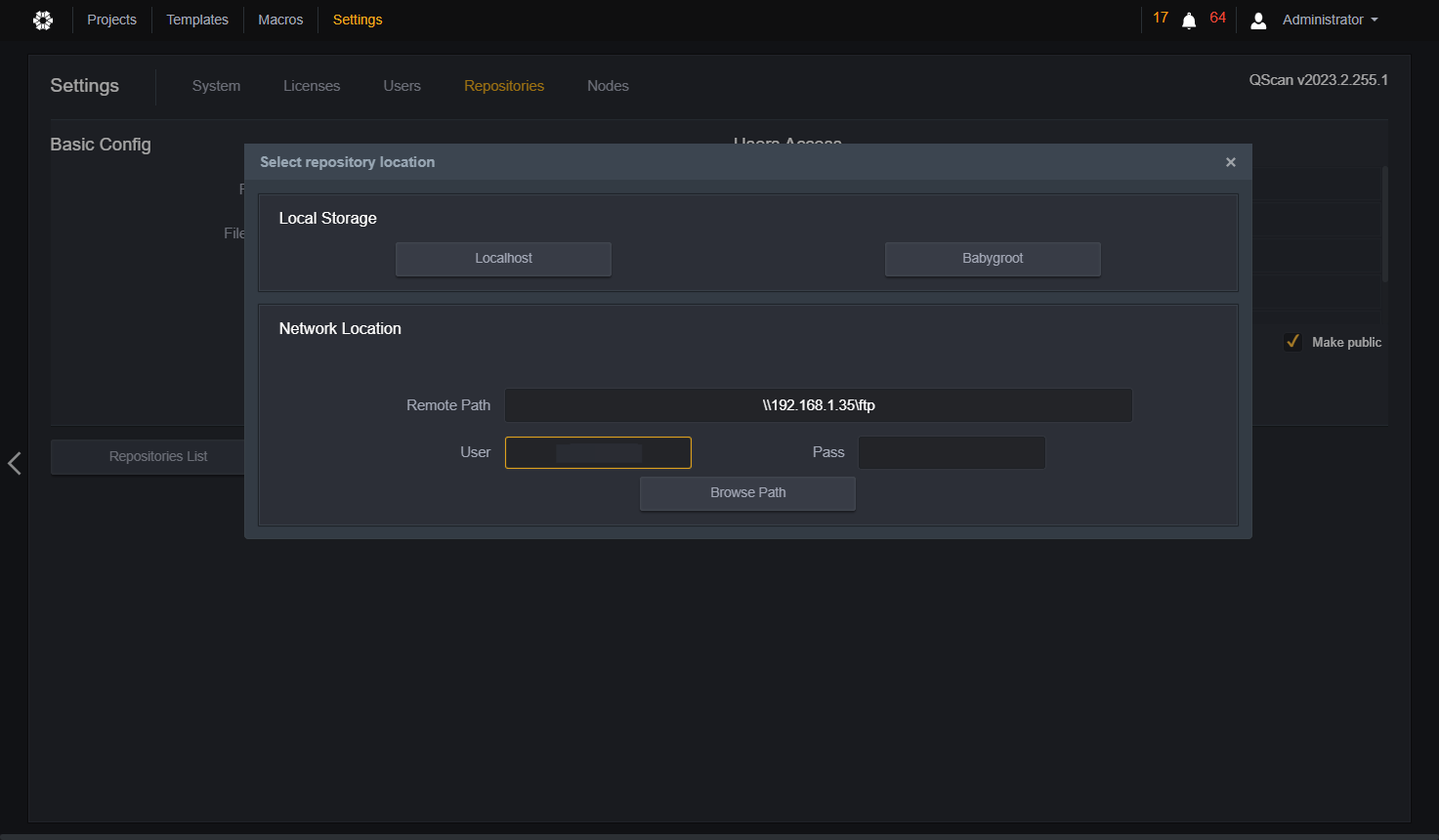 Type the username that has access permissions to network share.
