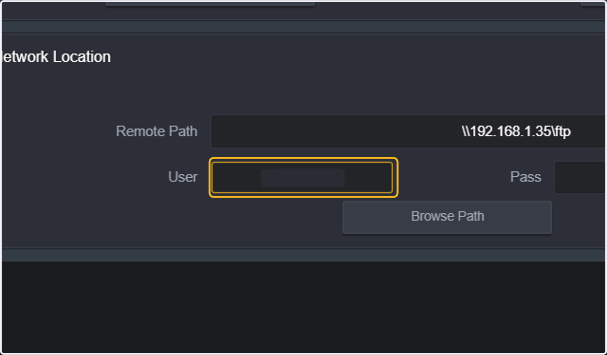 Type the username that has access permissions to network share.