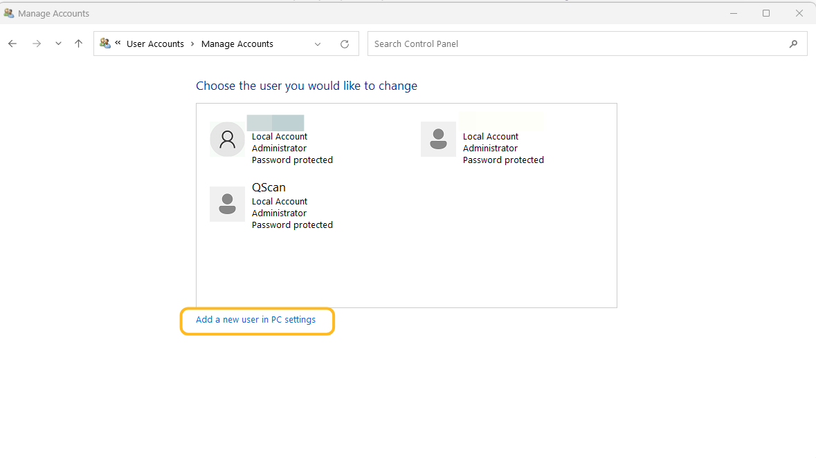 Create a new Windows user in the machine where QScan is running and provide administrator privileges to that user.