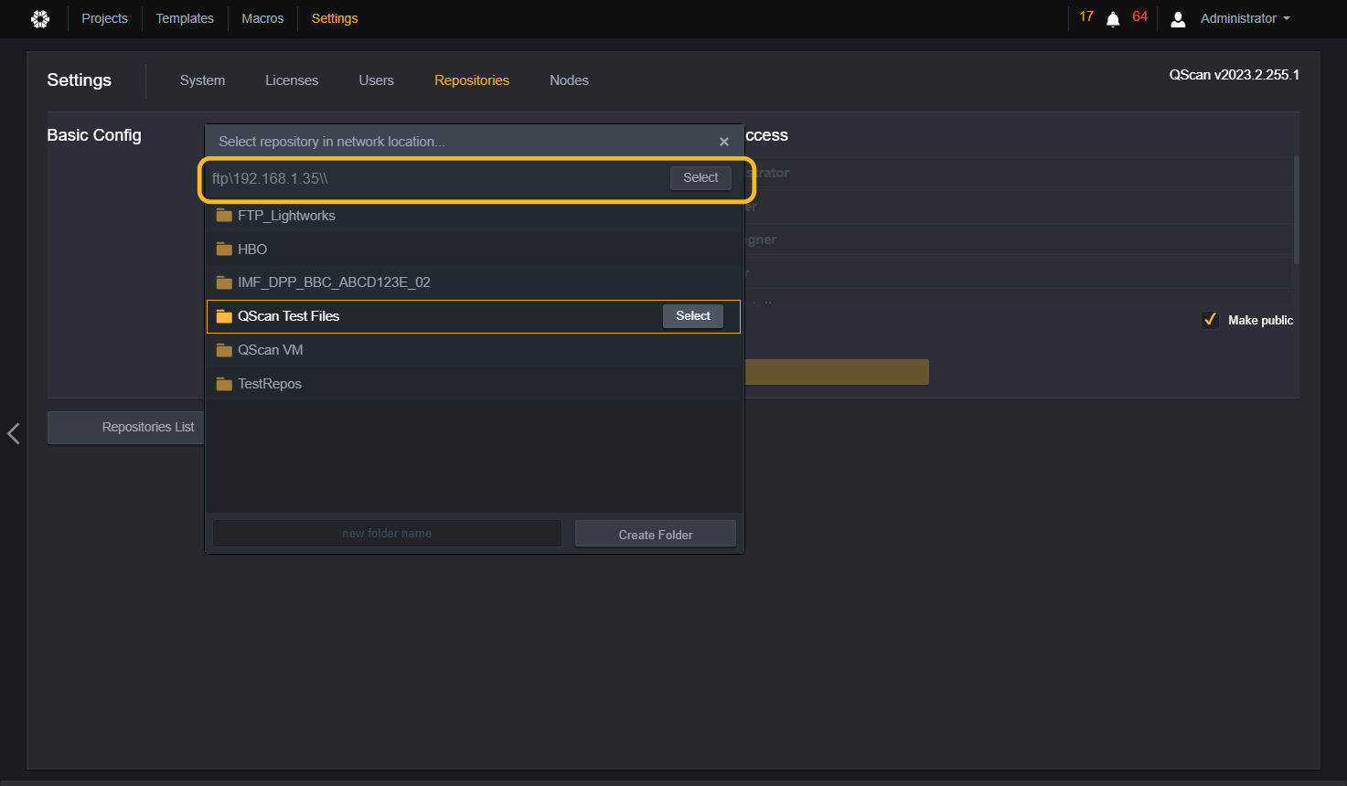 Browse through the folders and subfolders to select where your content will be stored and click "select."