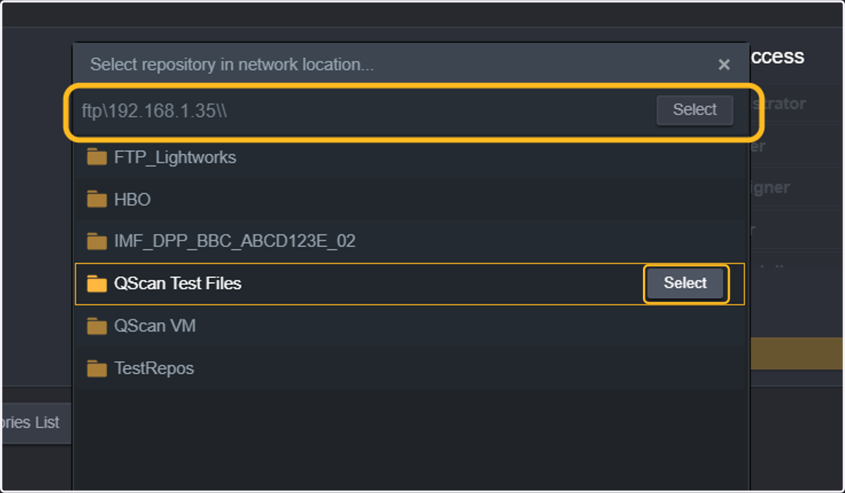 Browse through the folders and subfolders to select where your content will be stored and click "select."
