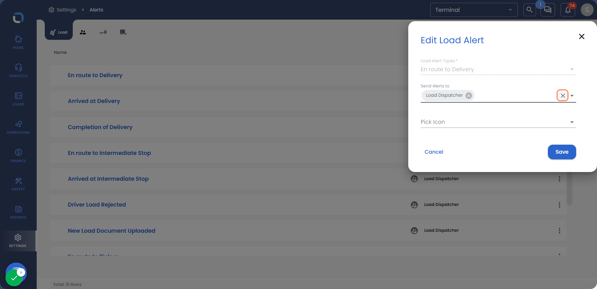Click on Clear to remove the alerts associated with the Load Alert