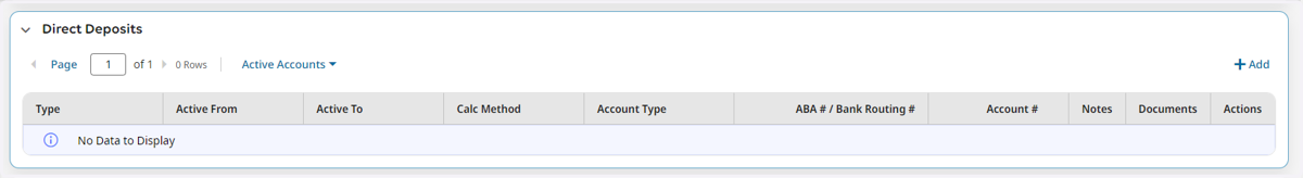 Next select the + Add button on the right to add a direct deposit