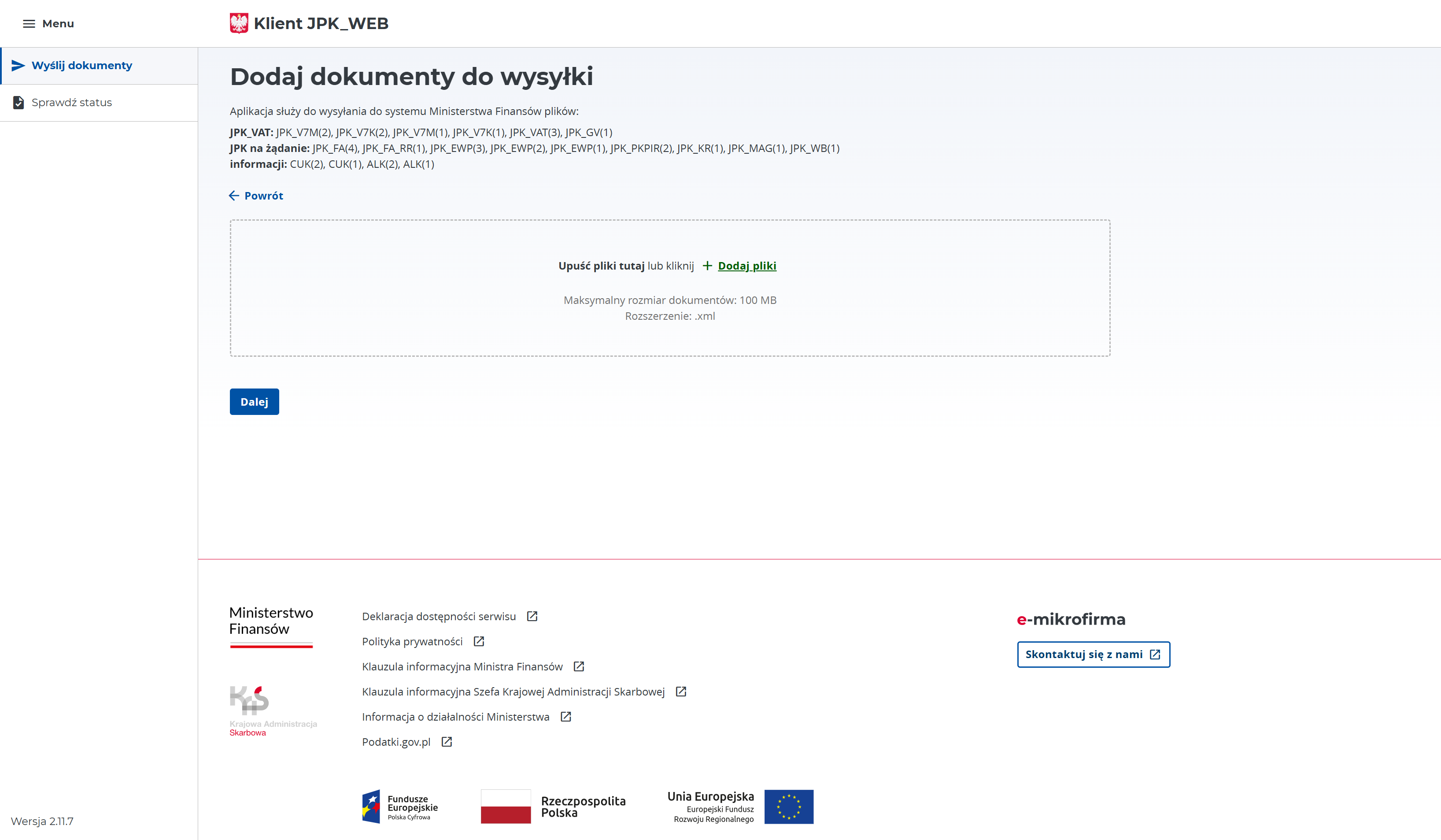 Za pomocą opcji '+ Dodaj pliki' wgraj plik XML pobrany z poziomu konta w Fakturowni.