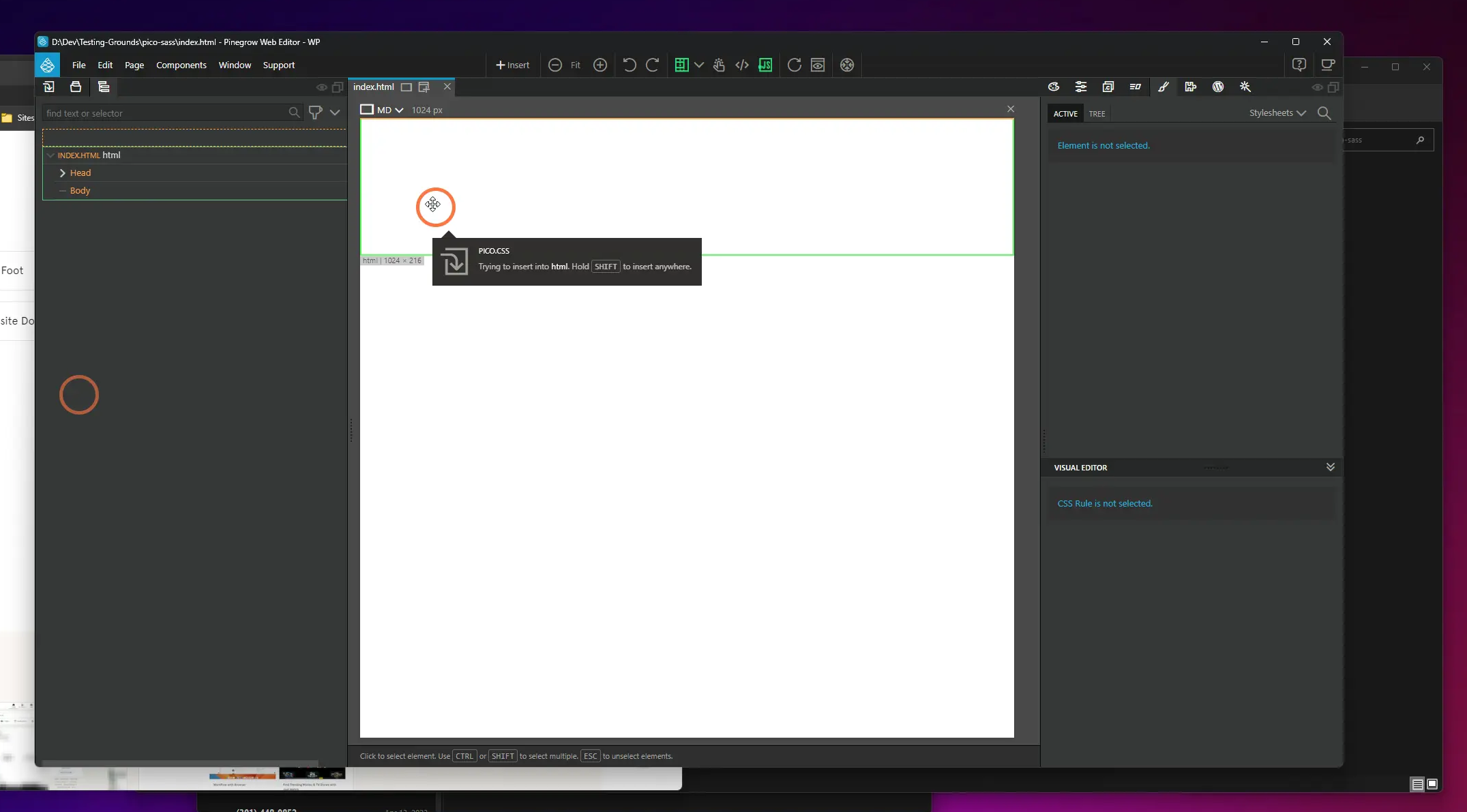 Drag the new CSS file onto your canvas to attach it to the HTML file.
