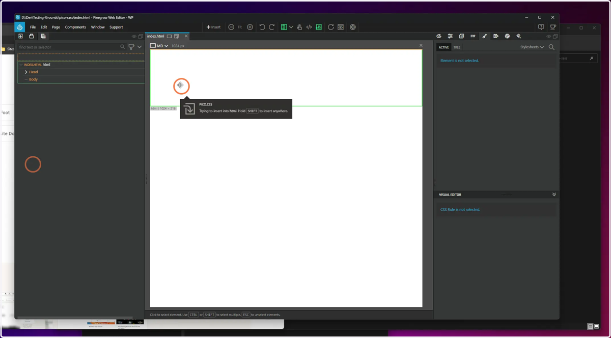 Drag the new CSS file onto your canvas to attach it to the HTML file.