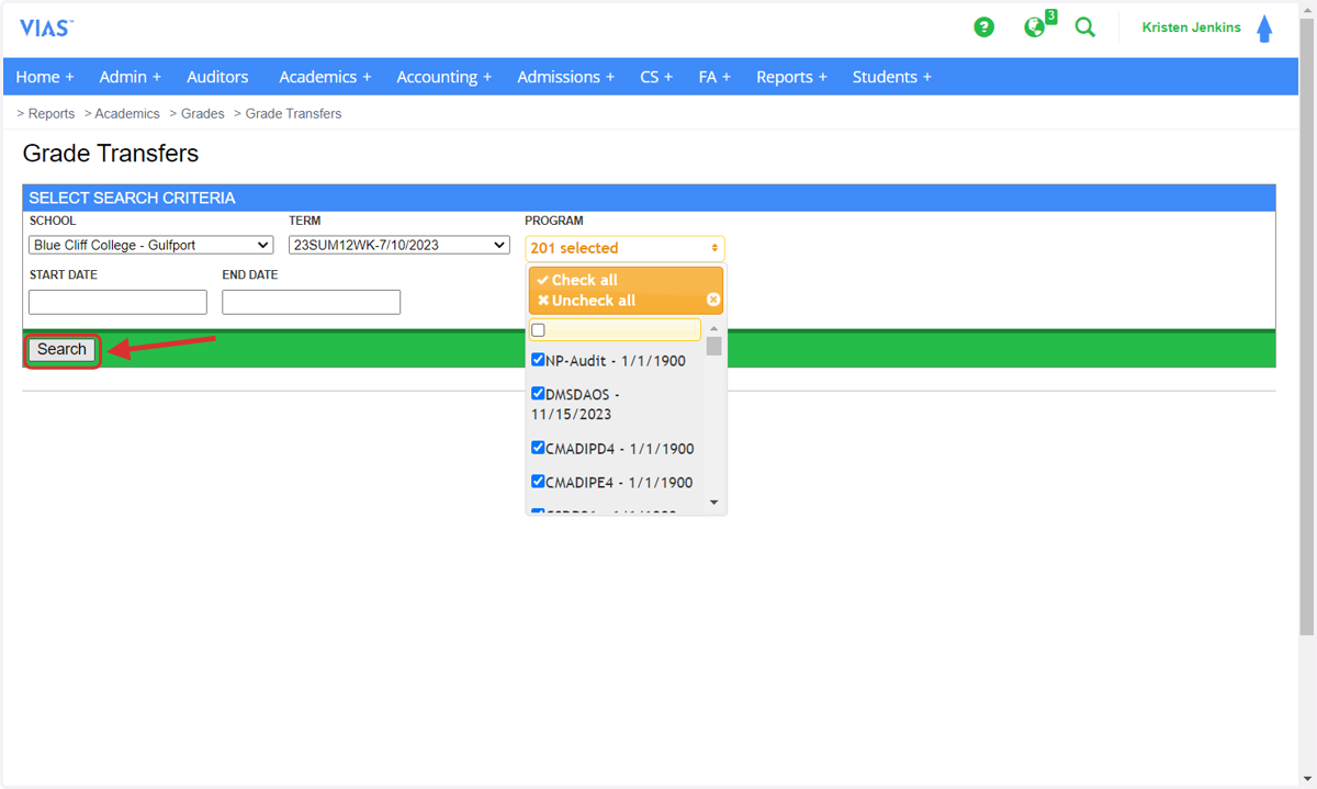 Click on Search, This is an example of me searching by term.