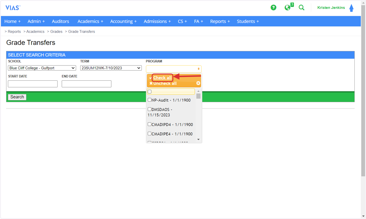 Choose a program or Click on Check all.