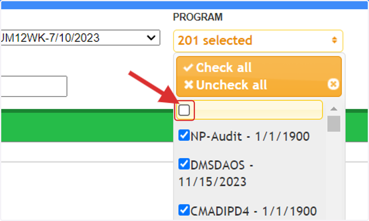 When using the check all feature, make sure to uncheck the blank field within the list.