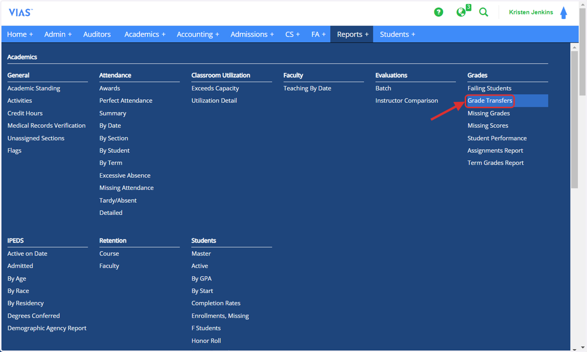 Click on Grade Transfers