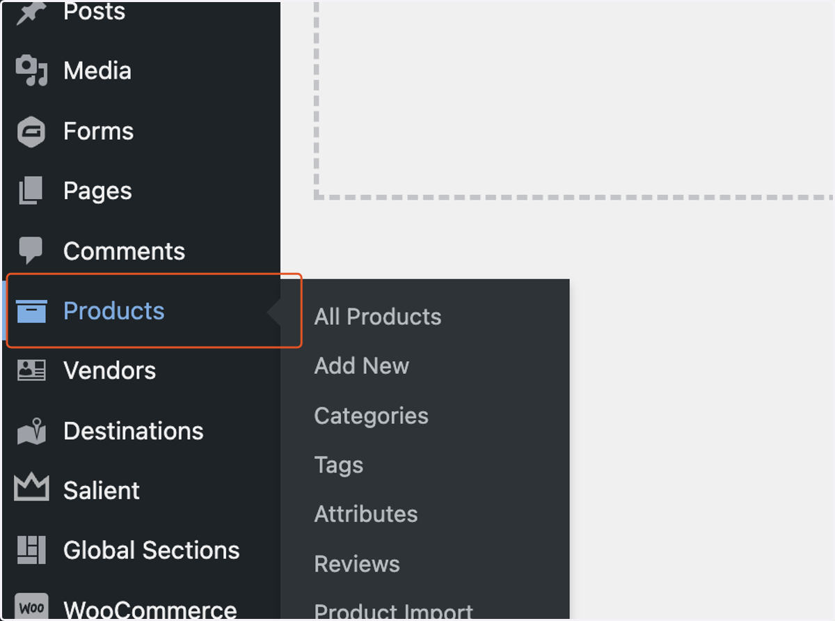 Click on Products in the left dark side menu.