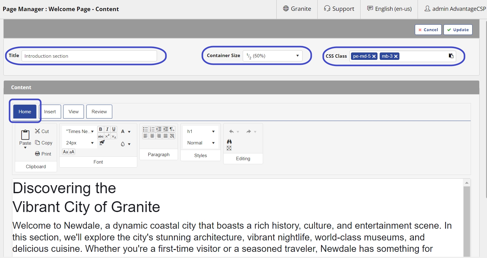 Name Your Module - To help organize your content and modules, its good practice to name your module.
