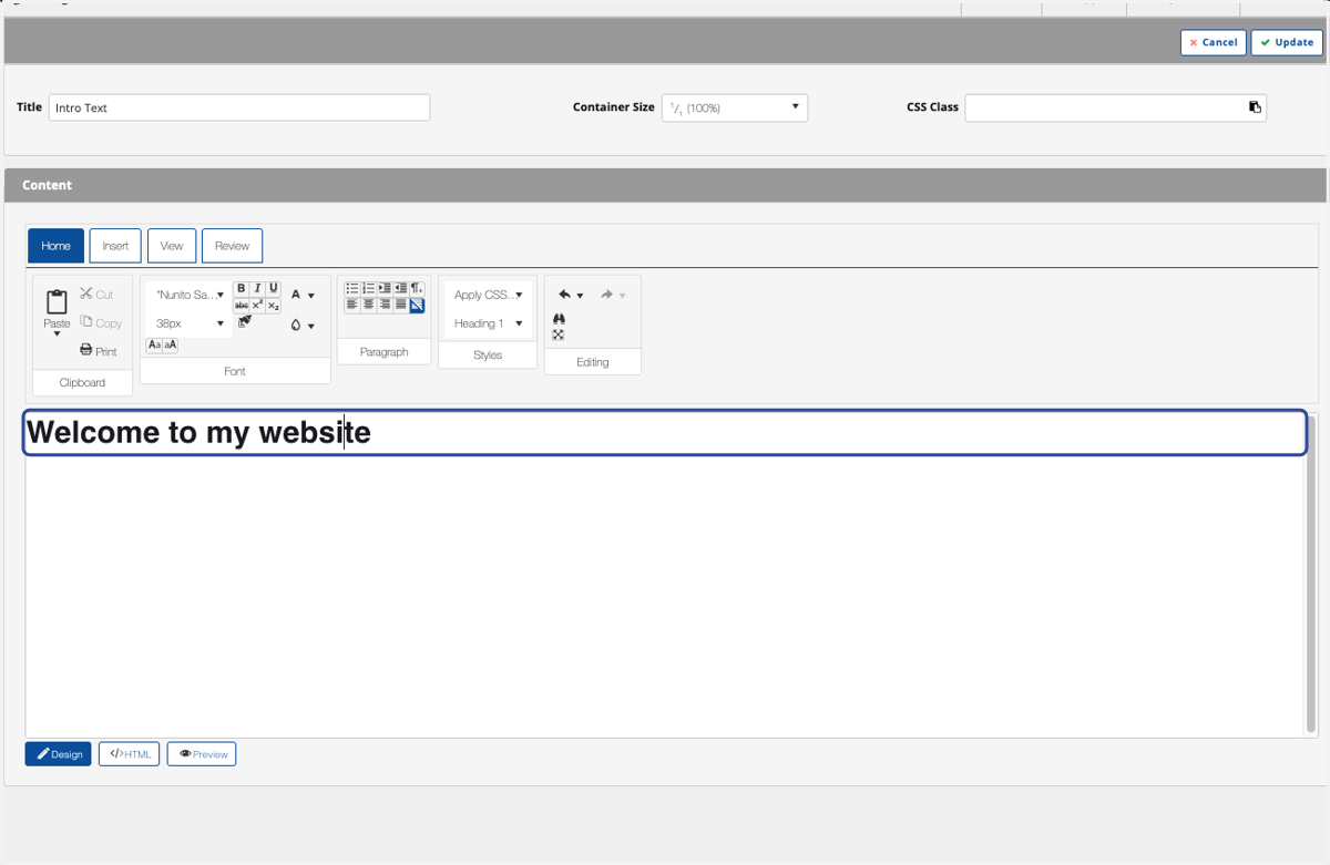 Example Text Input: Welcome to my website