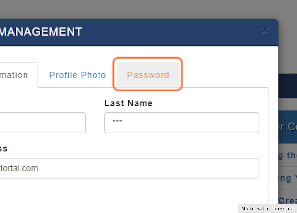 Click on Password Tab