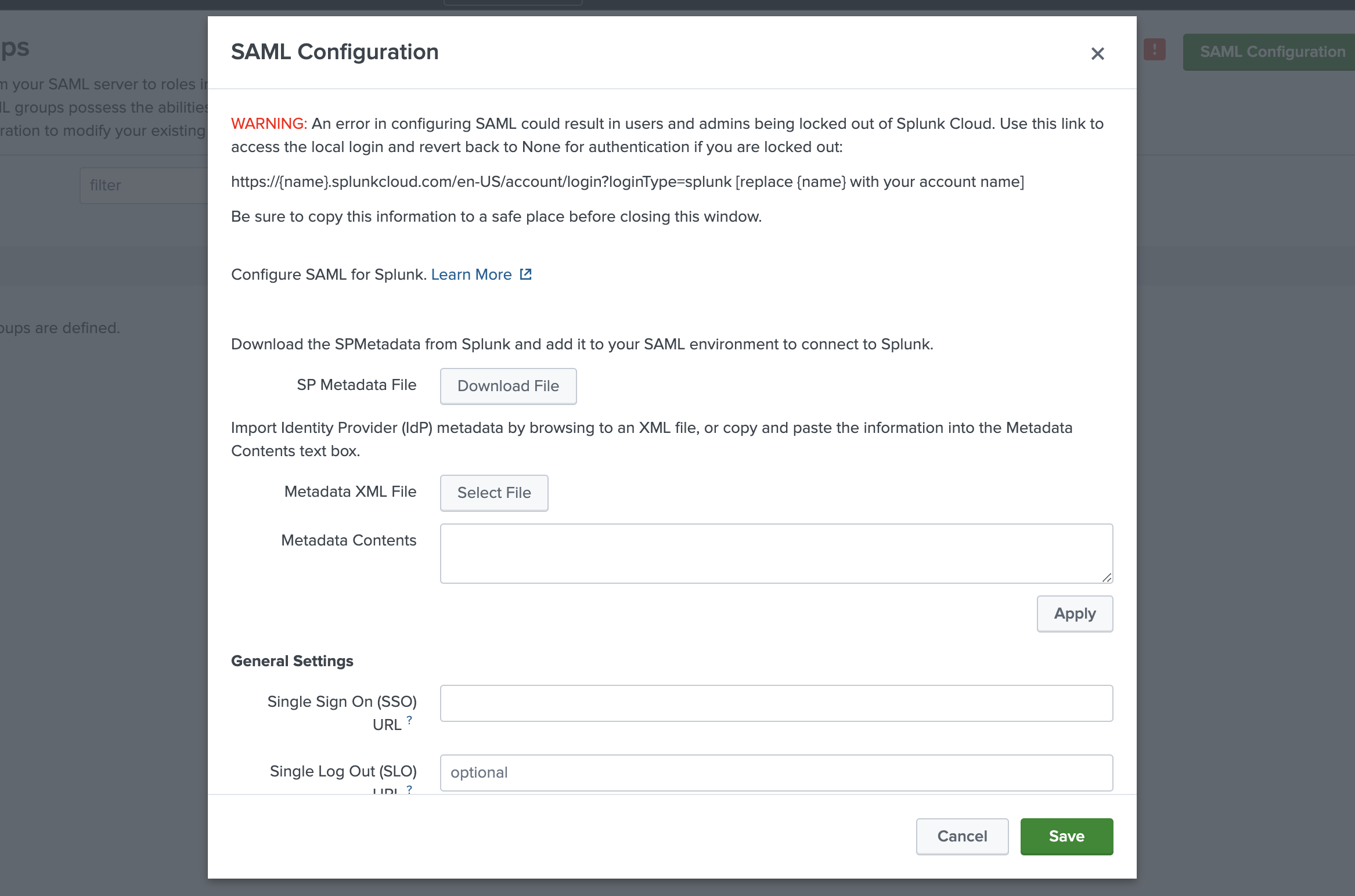 SAML configs