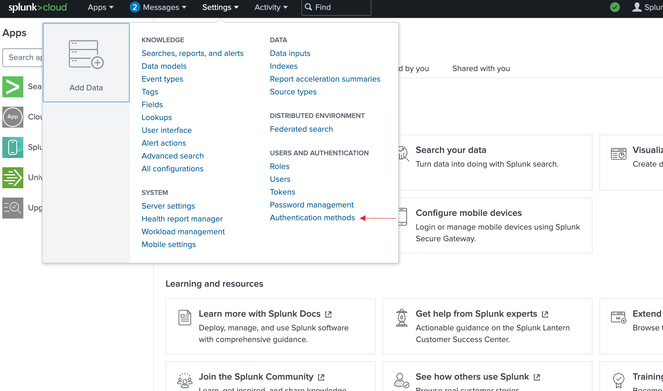 Settings > Authentication methods