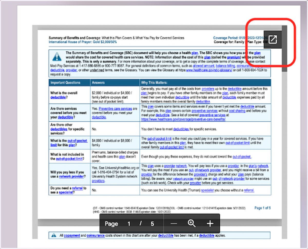 Click on Pop-out square in the upper right hand corner of the summary page