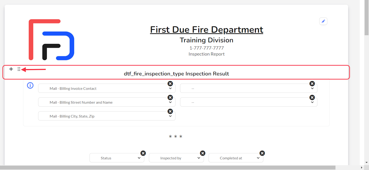 Click on Tune for the dtf_fire_inspection_type Inspection Result line.
