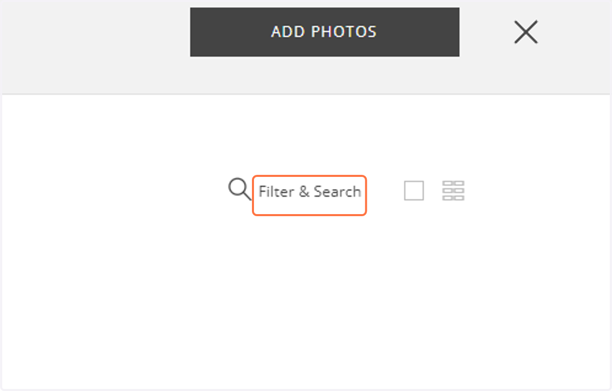 In the photo selection window, click "Filter & Search" in the right corner.