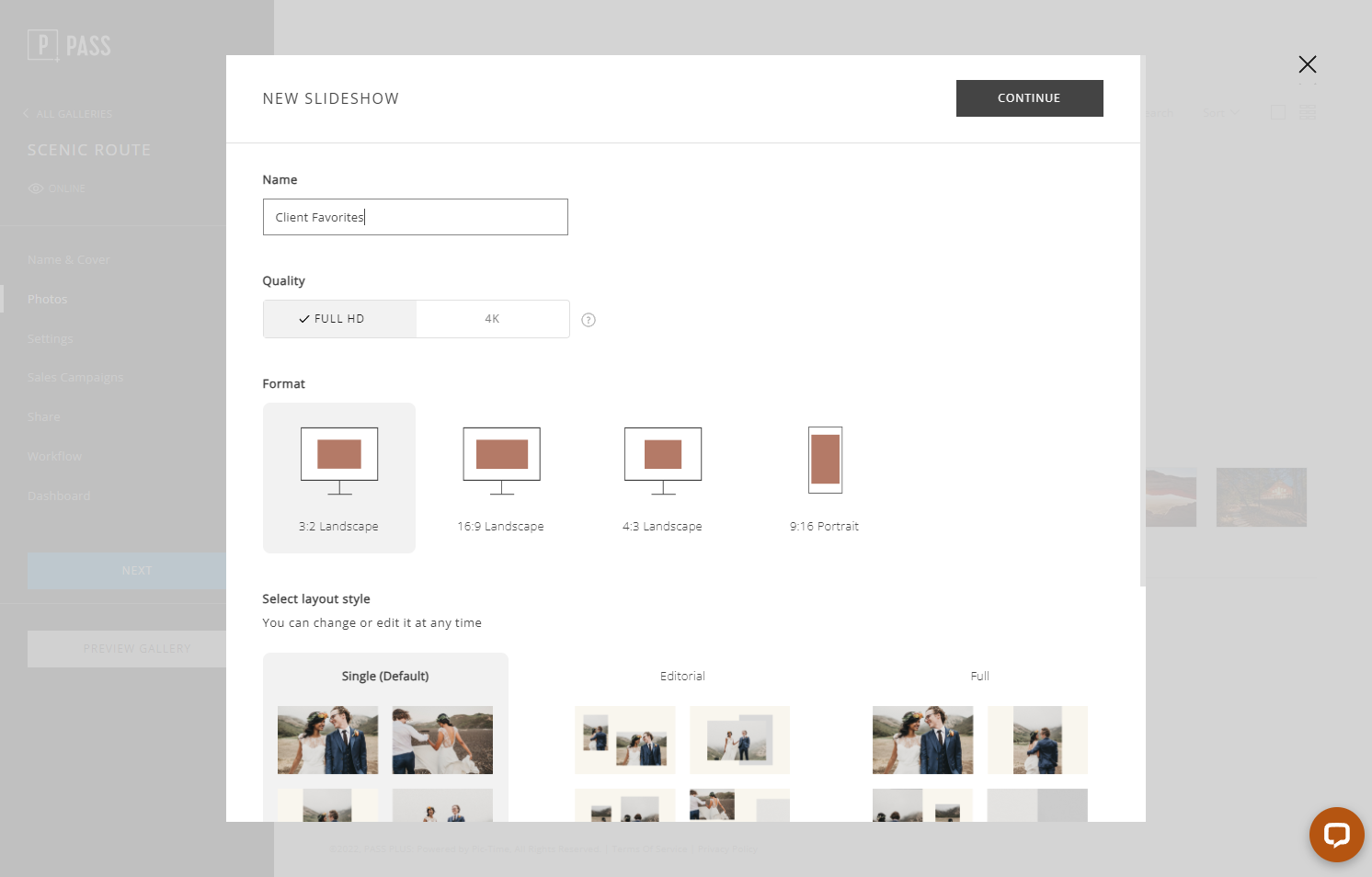Name your slideshow then select the quality and format, and click Continue.