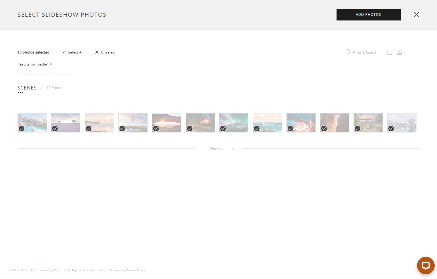 After you have selected the images from the collections, click "Add Photos" at the top right corner of the page to add the images to the slideshow.
