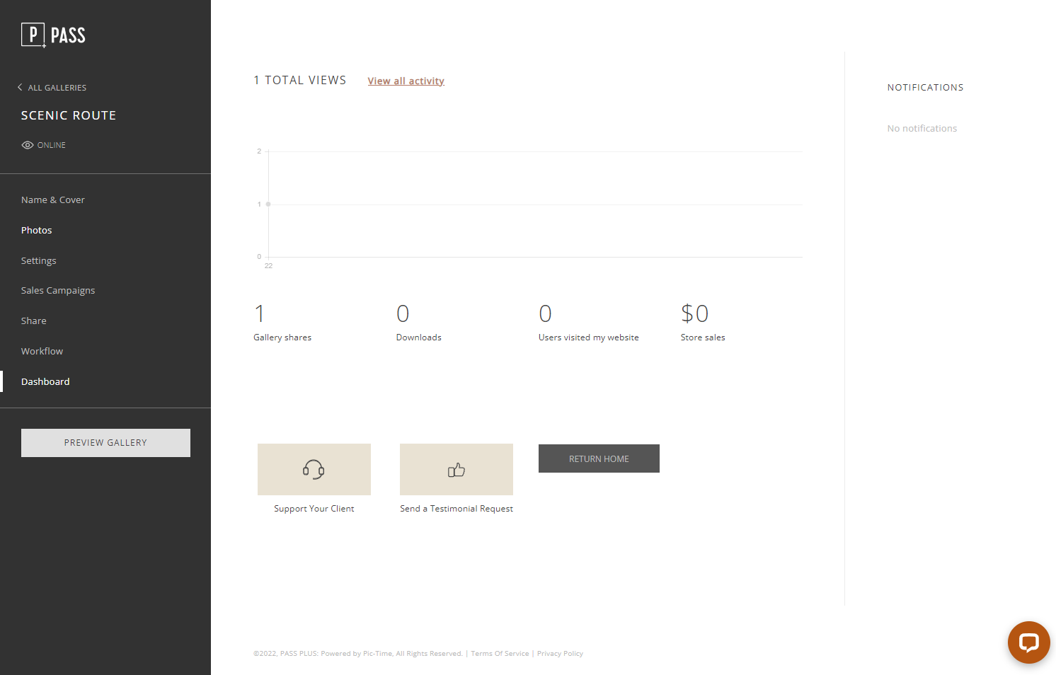After your client has selected photos, begin in the "Photos" tab of the project to create a new Slideshow.