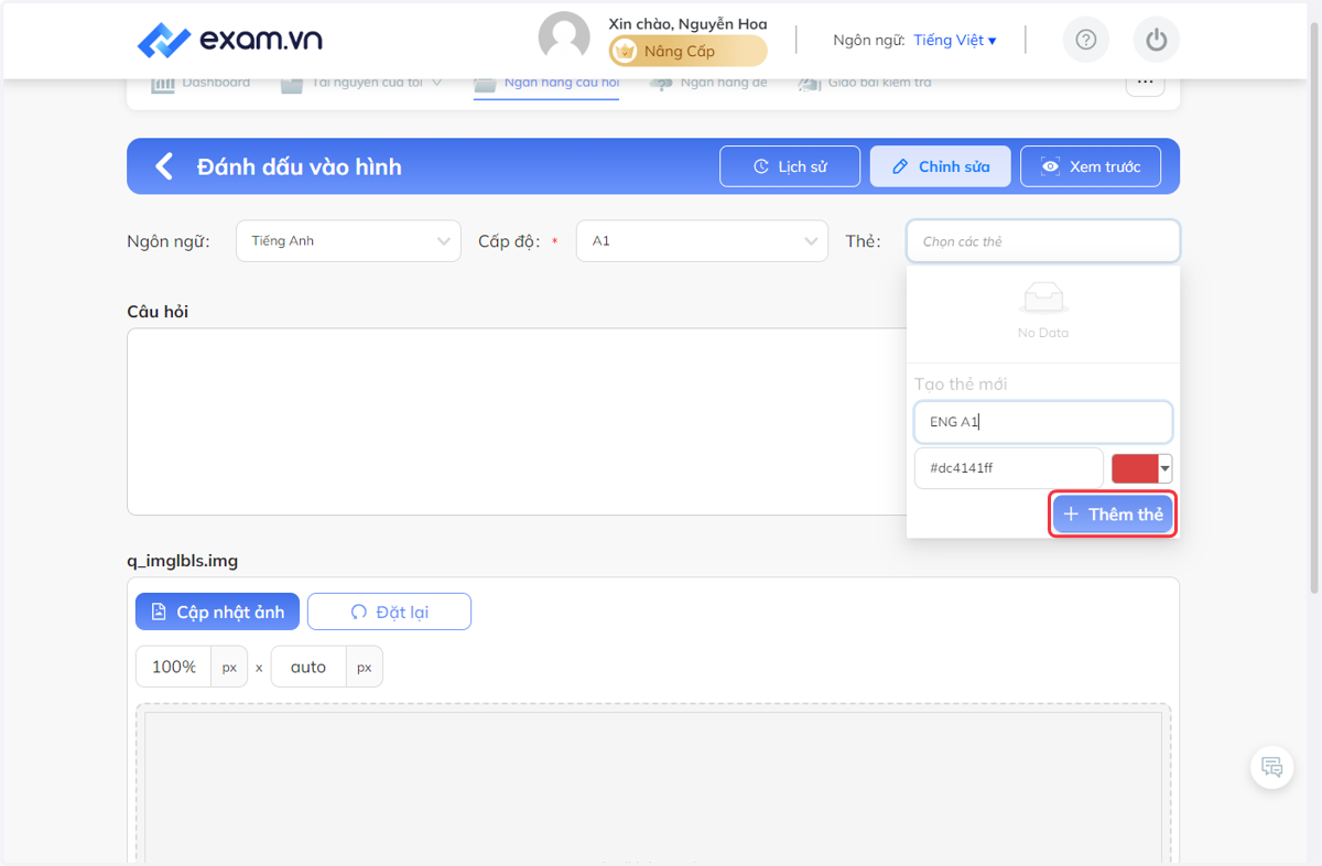 Nhấn chọn "Thêm thẻ"