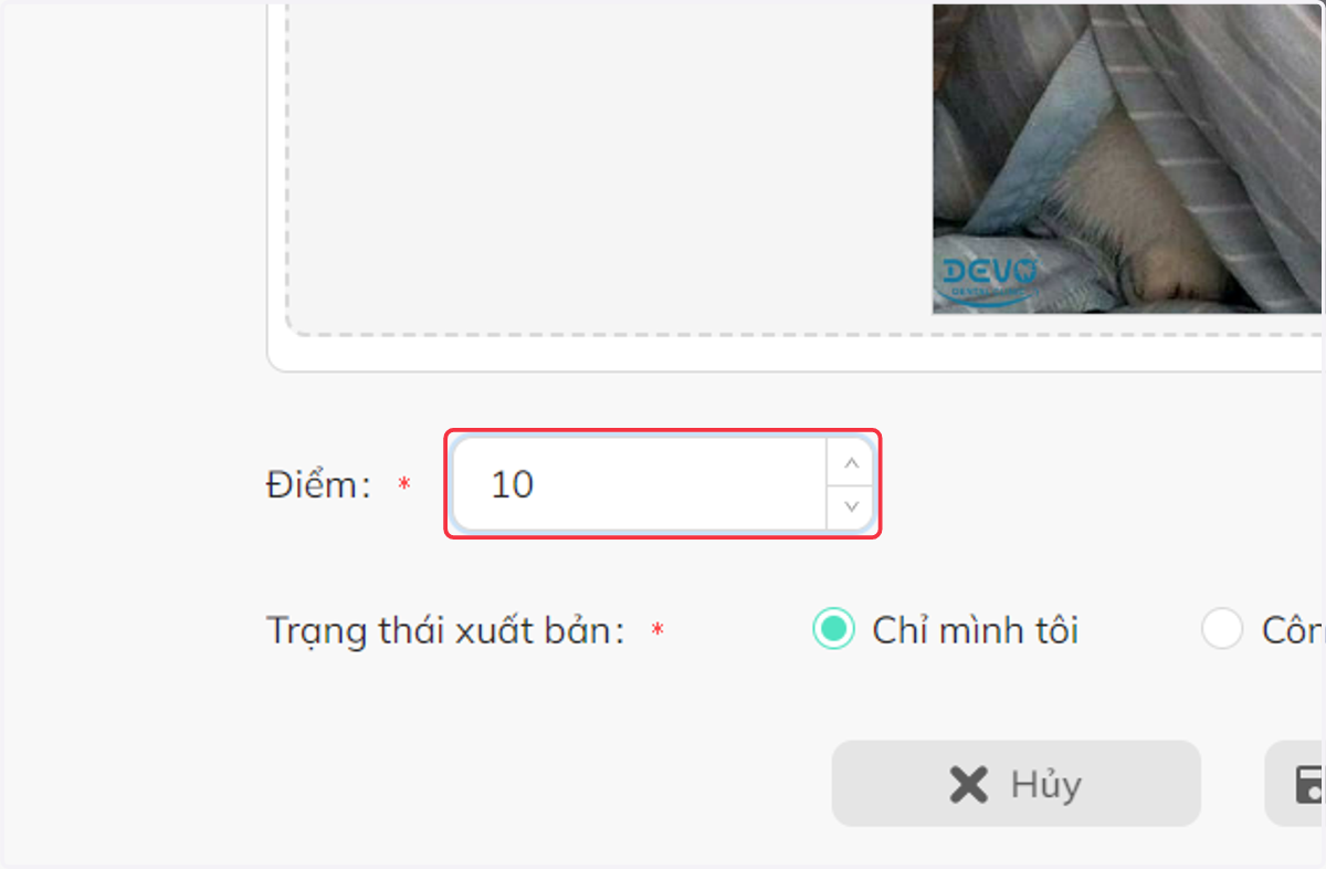Tại khung "Điểm", nhập điểm