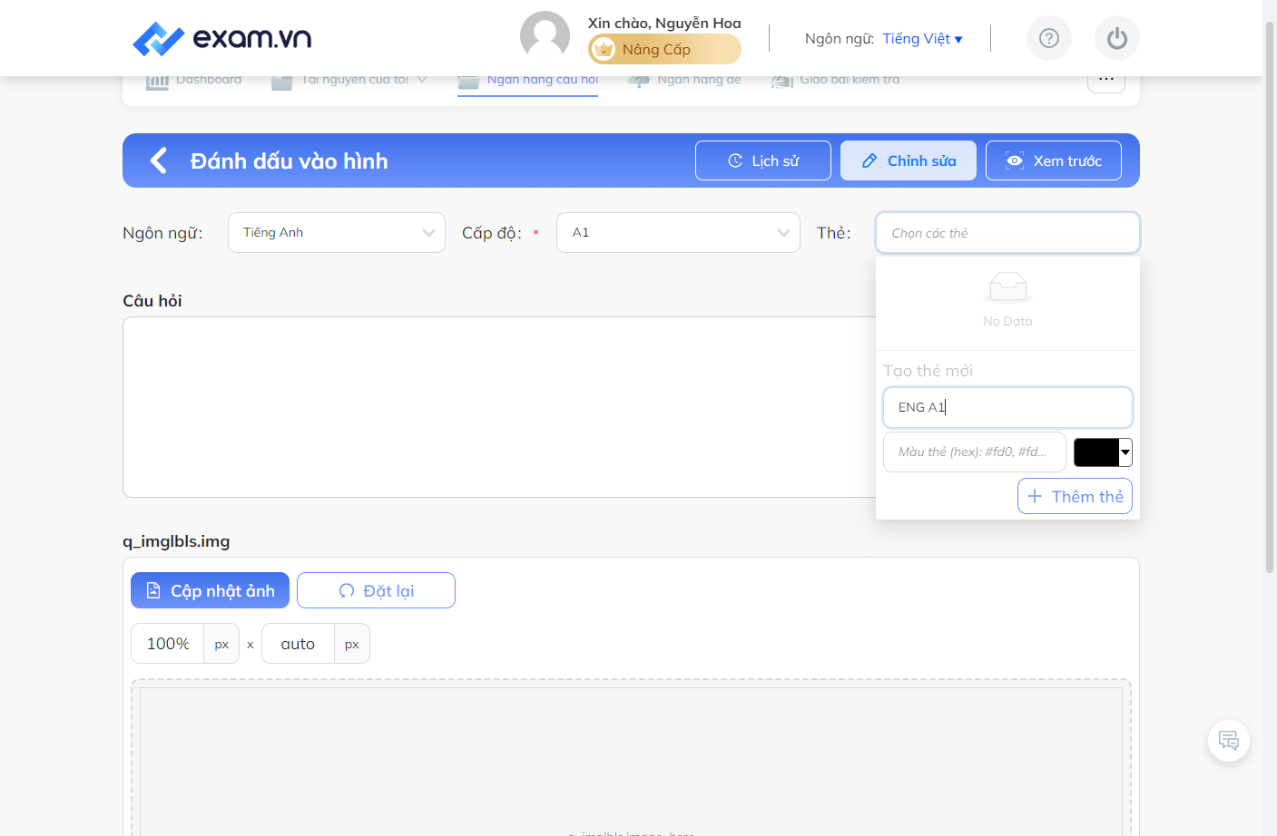 Nhấn vào khung để chọn màu thẻ