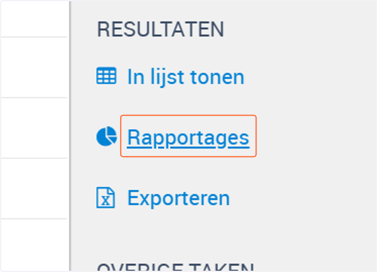 Klik onder het kopje RESULTATEN op Rapportages.