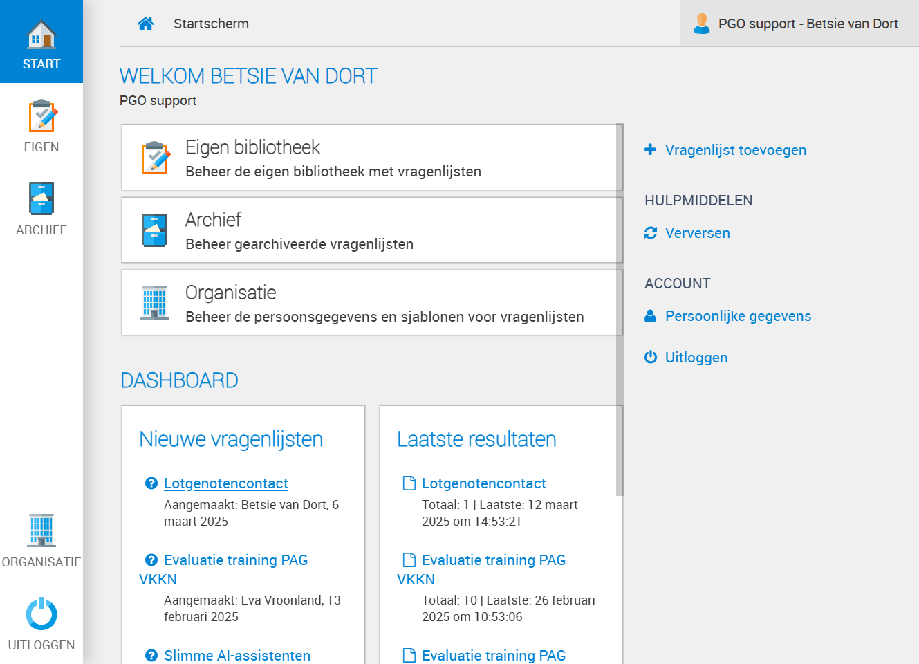 Klik in je dashboard op de vragenlijst waar je de resultaten van wilt bekijken.