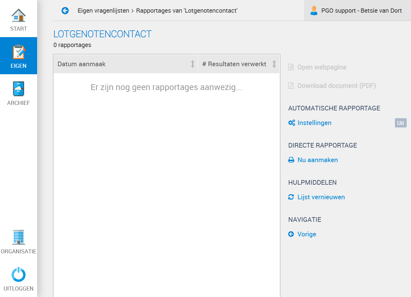 Klik aan de rechterkant, onder het kopje DIRECTE RAPPORTAGE, op Nu aanmaken.
