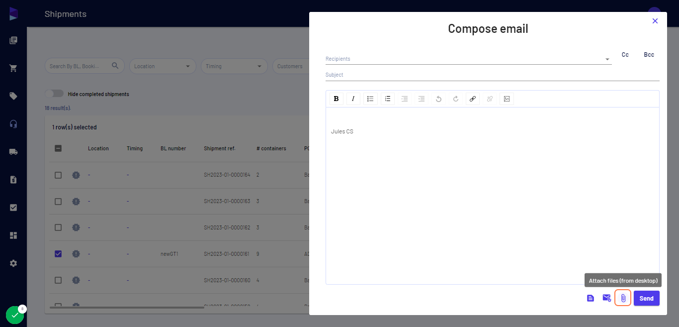 Click on the "Attach files (from desktop)" option to attach from your system