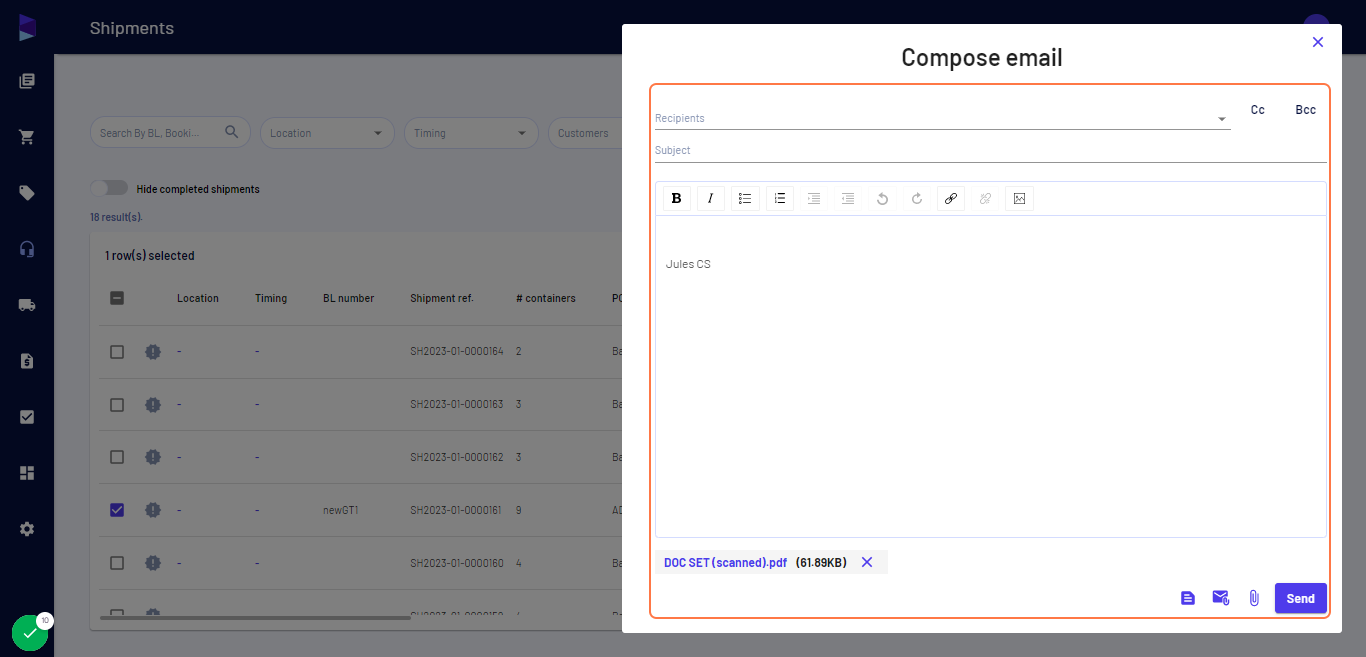 Compose the email and hit "Send"