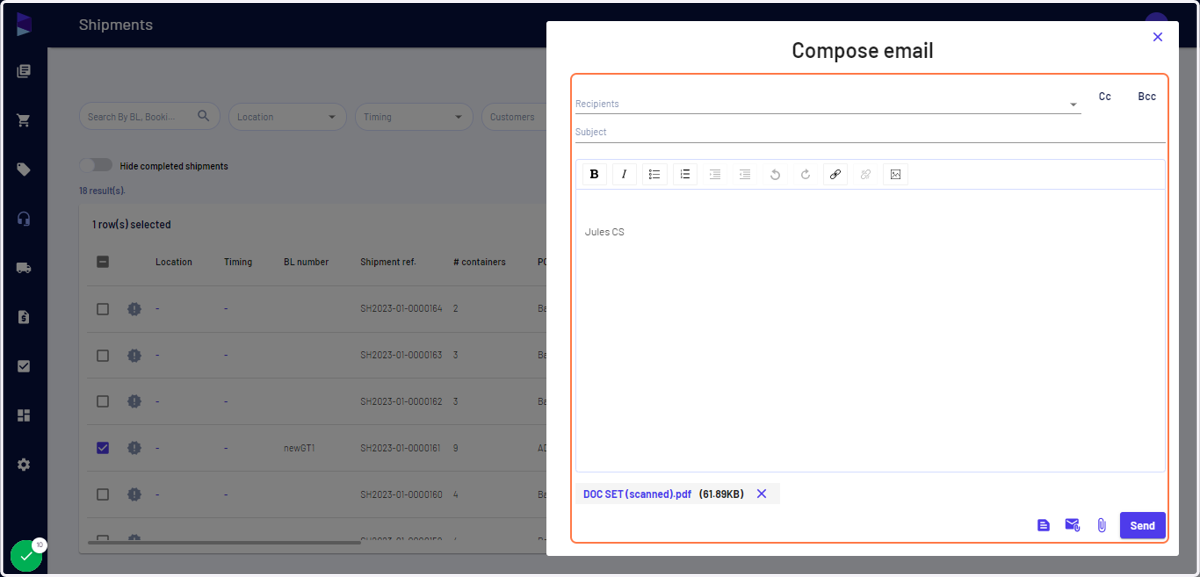 Compose the email and hit "Send"