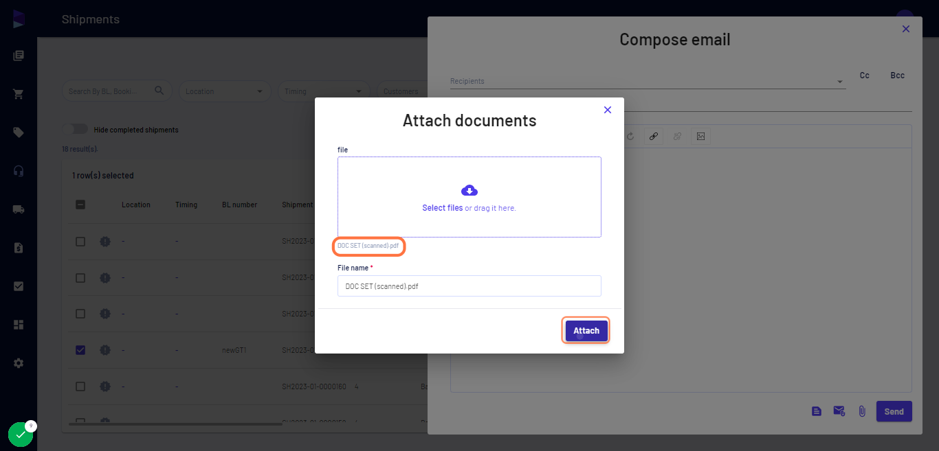 Select the files and click on "Attach"